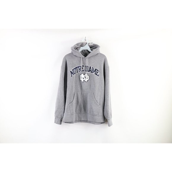 Vintage 90s Mens Large Distressed Spell Out Notre Dame University Hoodie Gray - Picture 1 of 10